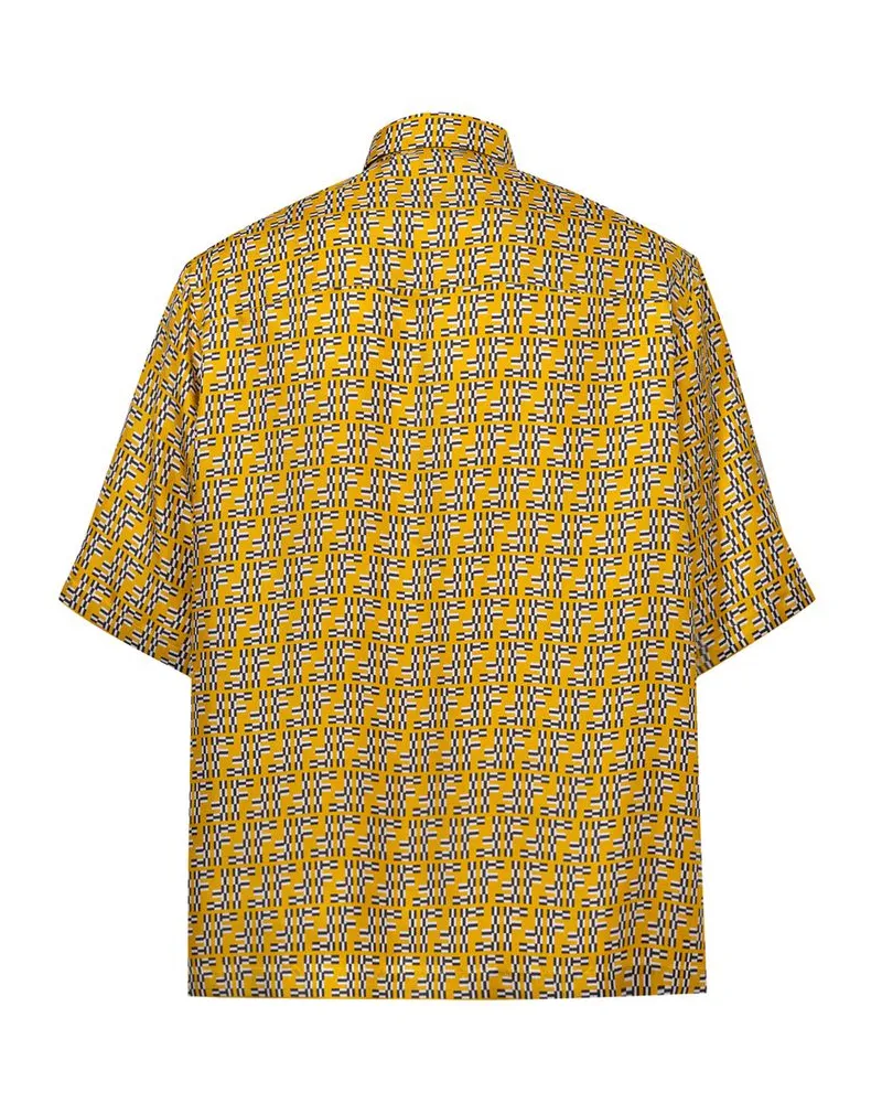 Fendi Men's Yellow Silk Shortsleeve Shirt Yellow