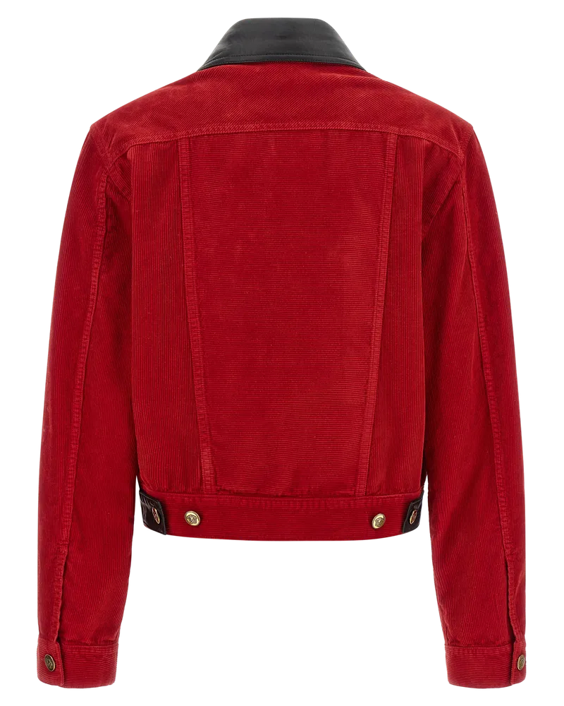 Versace Corduroy with Contrast Leather Collar Jacket — Red Red