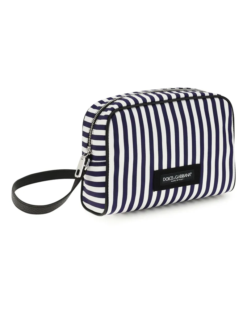 Dolce & Gabbana Men's Handbag Striped Poplin White-Blue Cotton Handbags White/blue Hand Bags Blue