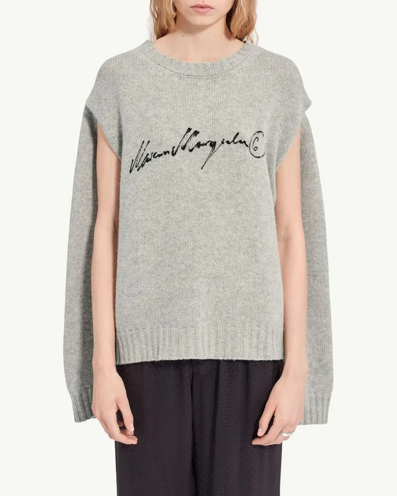 Maison Margiela Logo-Embroidered Knit Sweater — Grey Grey