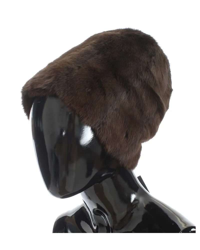 Dolce & Gabbana Brown Weasel Fur Womens Cashmere Hat Beanie Brown