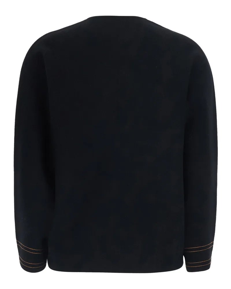 Max Mara Women's Long-Sleeve V-Neck Top Black Wool Tops Black