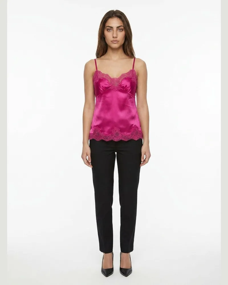 Dolce & Gabbana Lace-Trimmed Silk Tank Top — Pink Pink