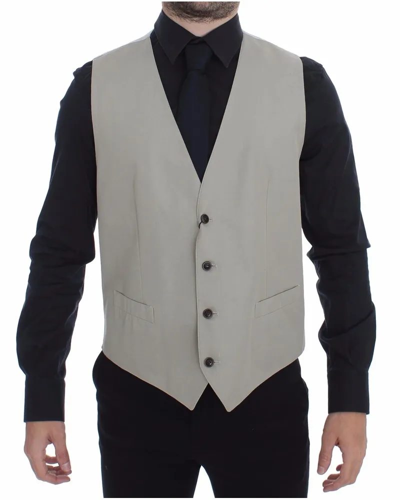 Dolce & Gabbana Men's Beige Cotton Silk Blend Dress Vest Blazer Material Beige