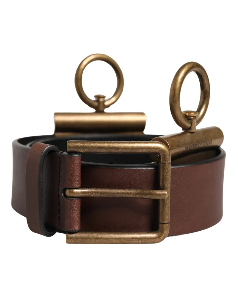 Dolce & Gabbana Men Brown Classic Leather Metal Buckle Belt Calf Brown