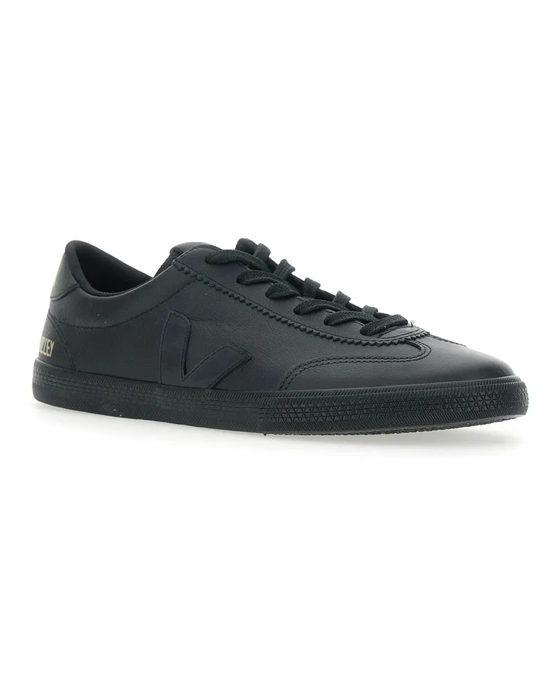 VEJA Unisex Sneakers Volley Black Leather Organic Traced Trainers Black