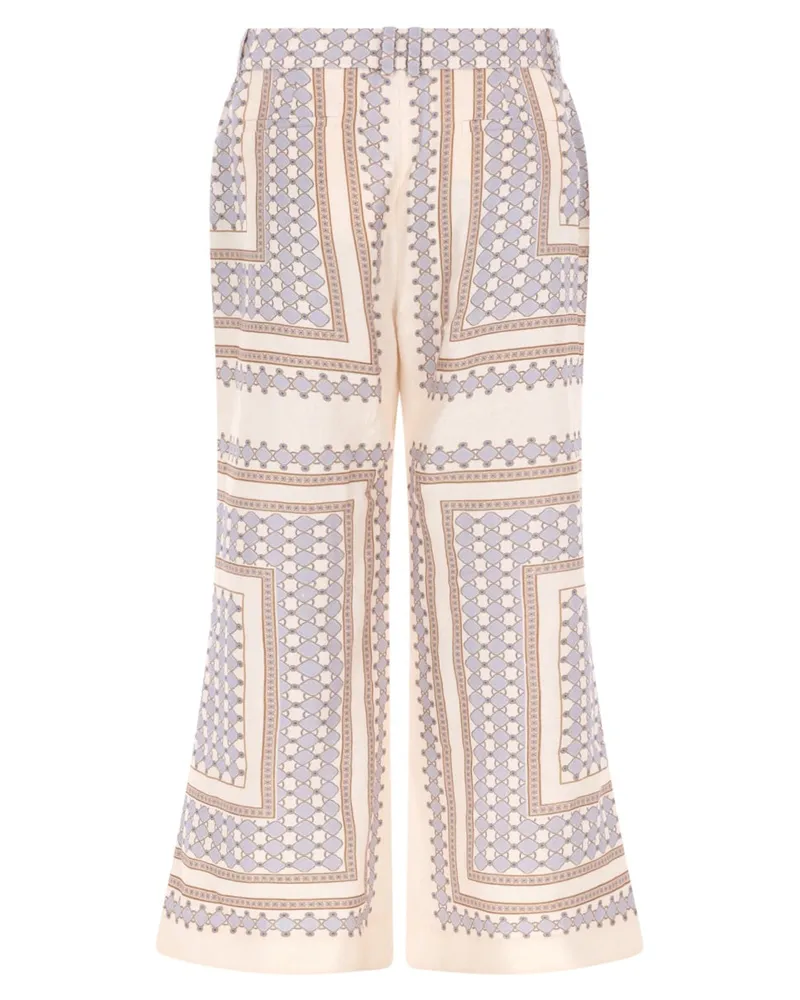 Zimmermann Bell-Bottom Linen Trousers — Beige 