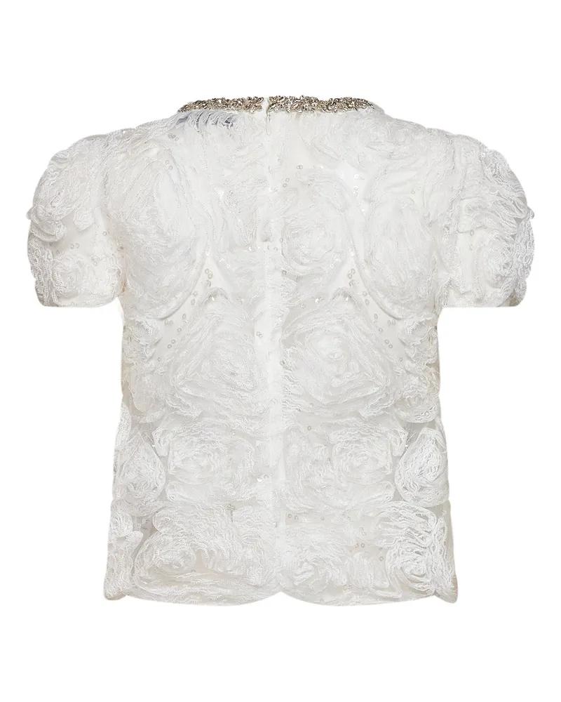 Self-Portrait Sequin Tulle and Lace Blouse — White White