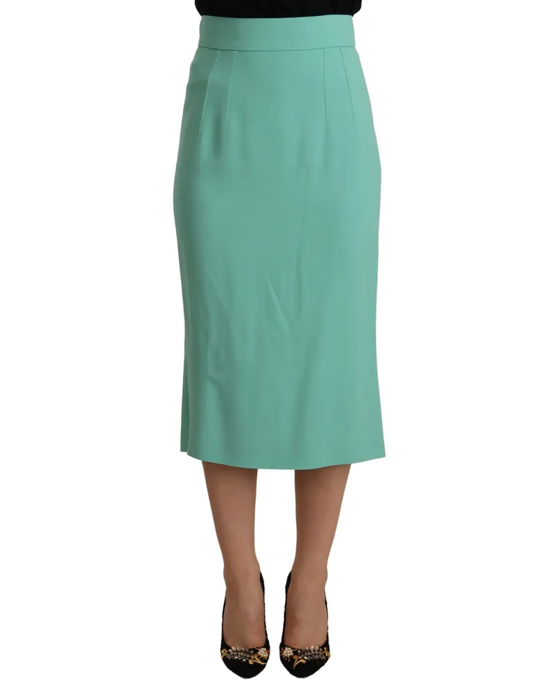 Dolce & Gabbana Women's Mint Green Viscose Pencil Cut Midi Skirt Acetate Elastane Green