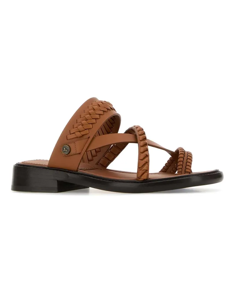 Burberry Women's Caramel Leather Thong Slippers Lundybrown Flat Shoes Brown