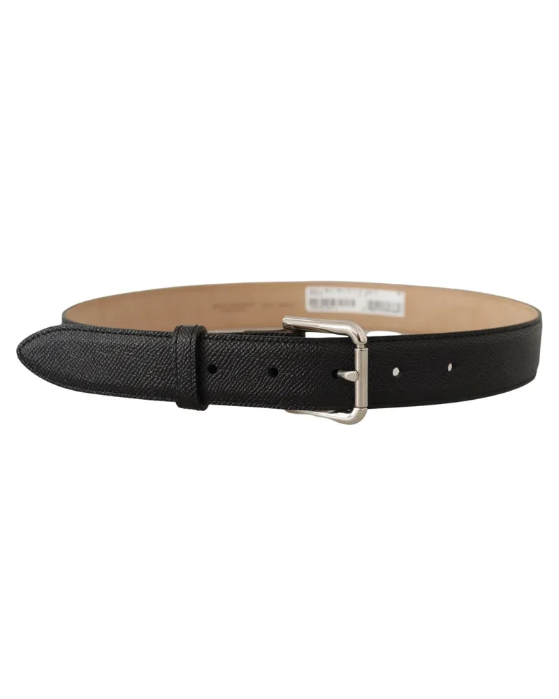 Dolce & Gabbana Men's Black Calf Leather Brown Backend Metal Buckle Belt Black