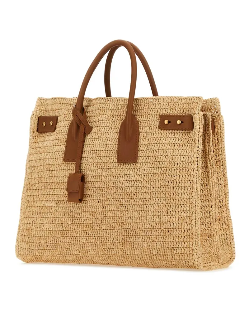 Saint Laurent Women's Raffia Medium Sac De Jour Shopping Bag Naturalebrick Borse A Mano Beige