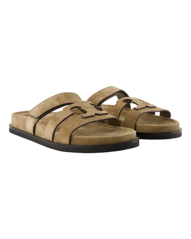 Tory Burch Women's Ines Sport Sandals -  Leather Beige Brown Calfskin Shoes Flat-Shoes Brown