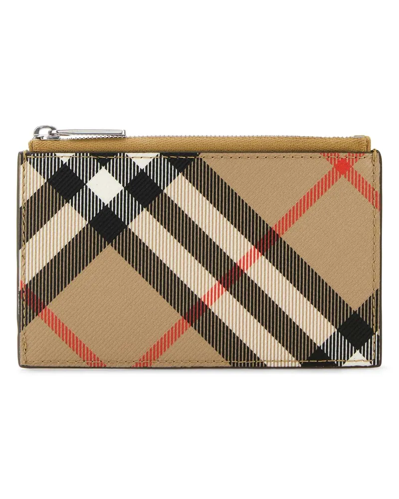 Burberry Men's Check Canvas Card Case Beige Polyurethane Polyester Cotton Wallet Beige