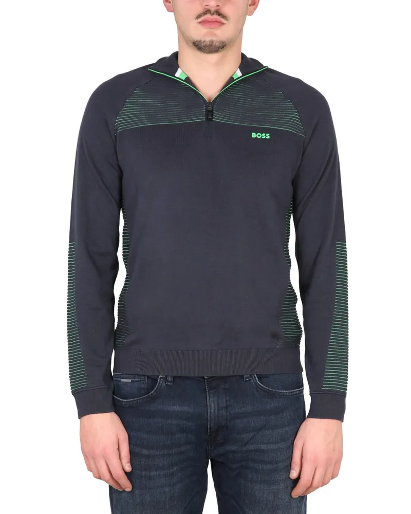 HUGO BOSS Cotton Turtleneck Sweater — Blue Blue