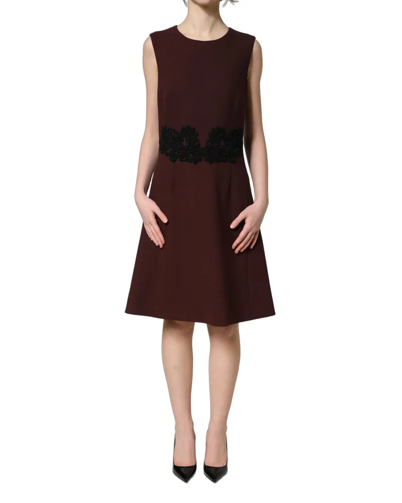 Dolce & Gabbana Women's Maroon Lace Sleeveless Knee Length Dress And Black Virgin Wool Cotton Elastane Maroon