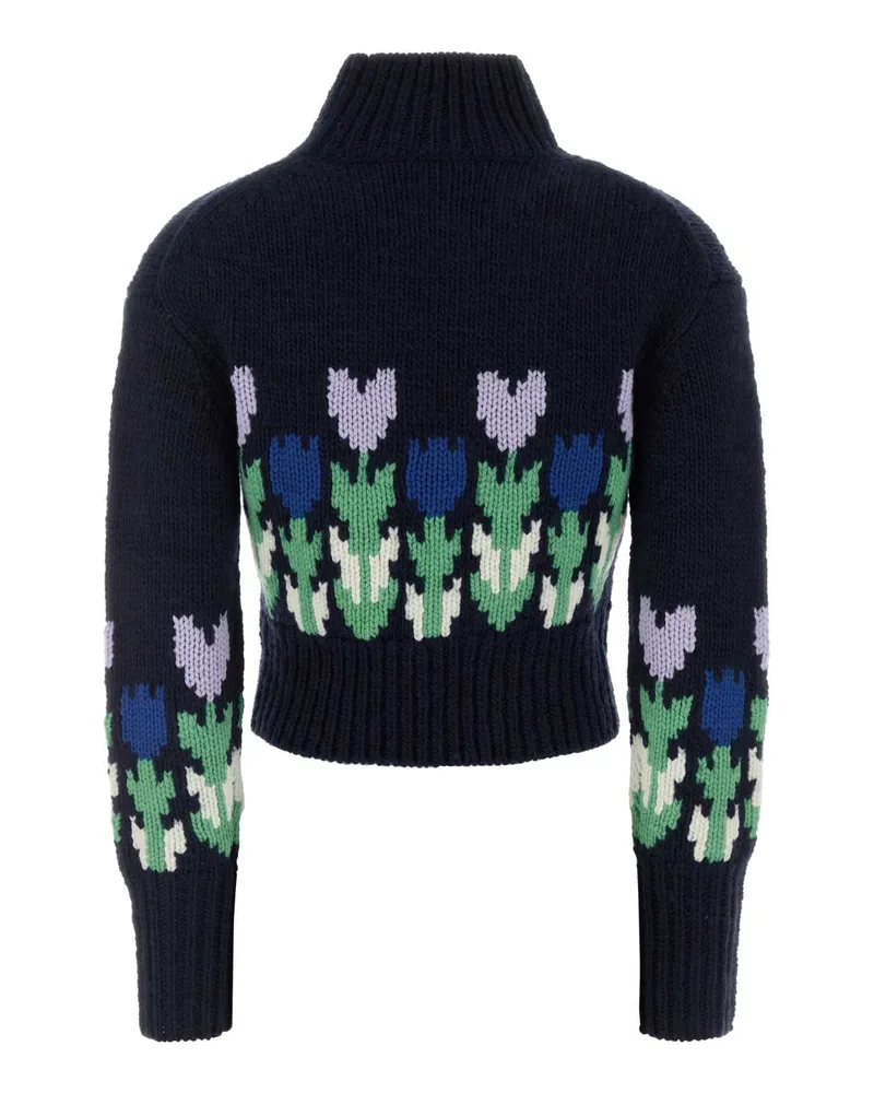 Chloé Floral Intarsia Wool Sweater — Navy Navy