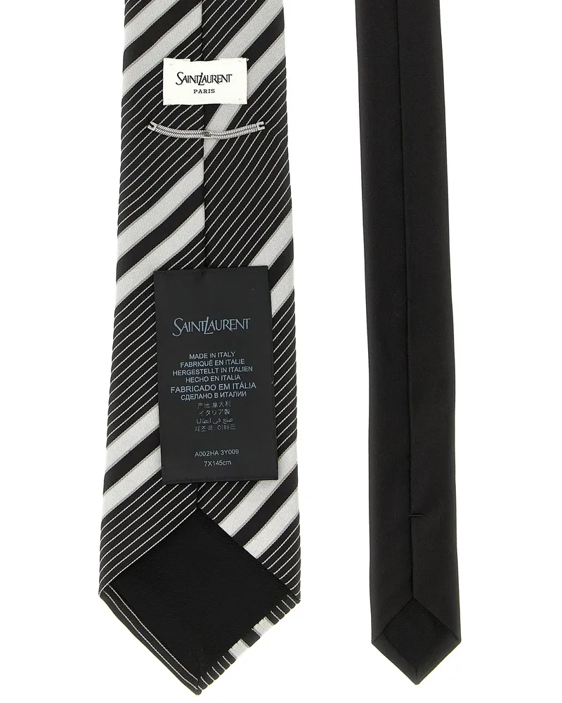 Saint Laurent Diagonal-Striped Silk Necktie — Black Black