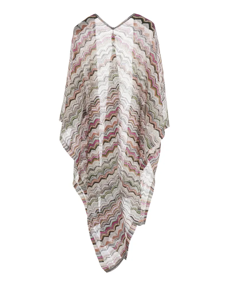 Missoni Women's Long Poncho With Multicolour Zigzag Motif Beige Viscose Coat Beige