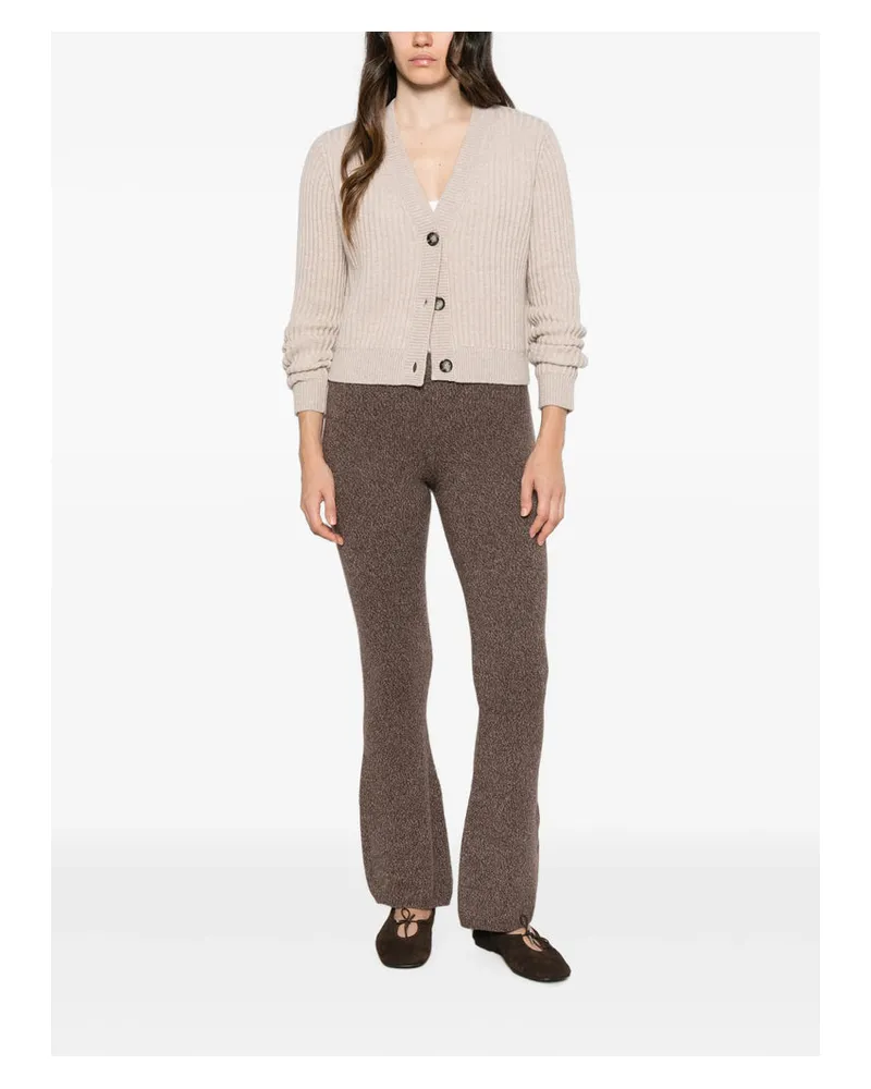 ALLUDE Ribbed Knit Virgin Wool Cardigan — Brown Brown