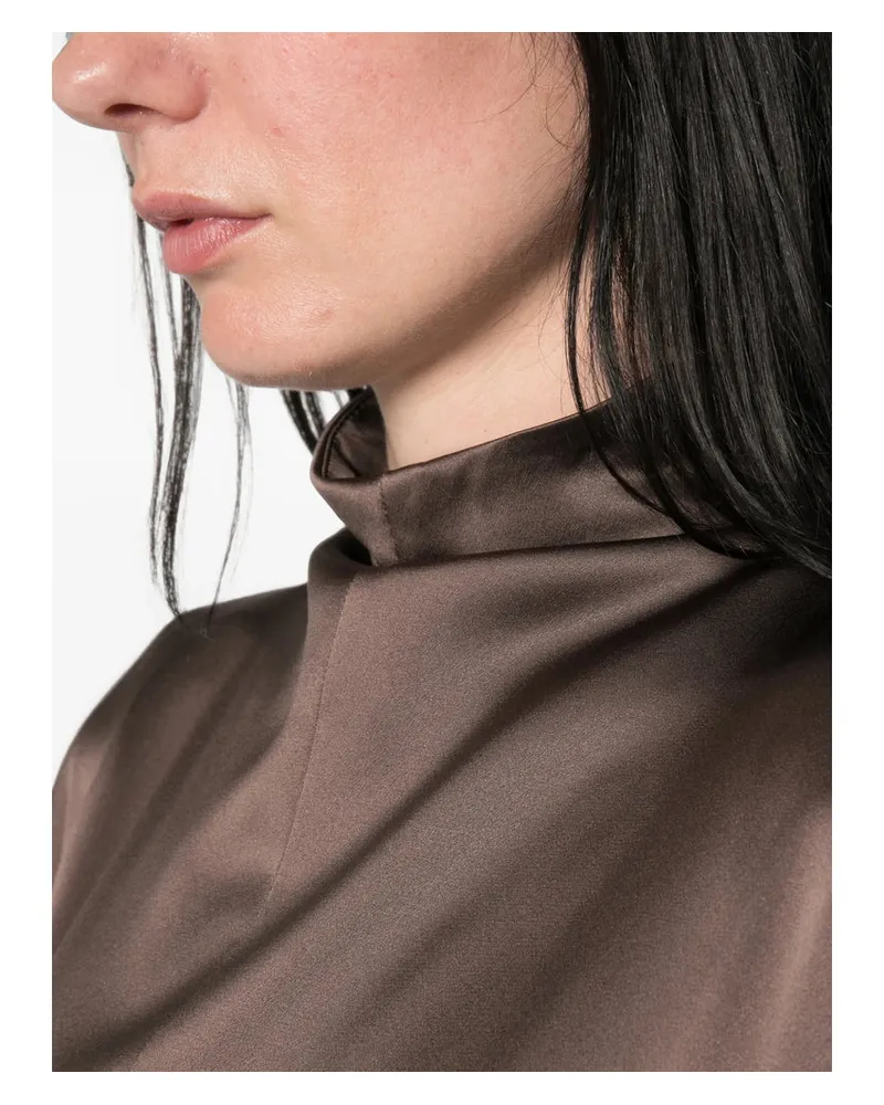 Max Mara Silk Satin High Neck Dress — Brown Brown