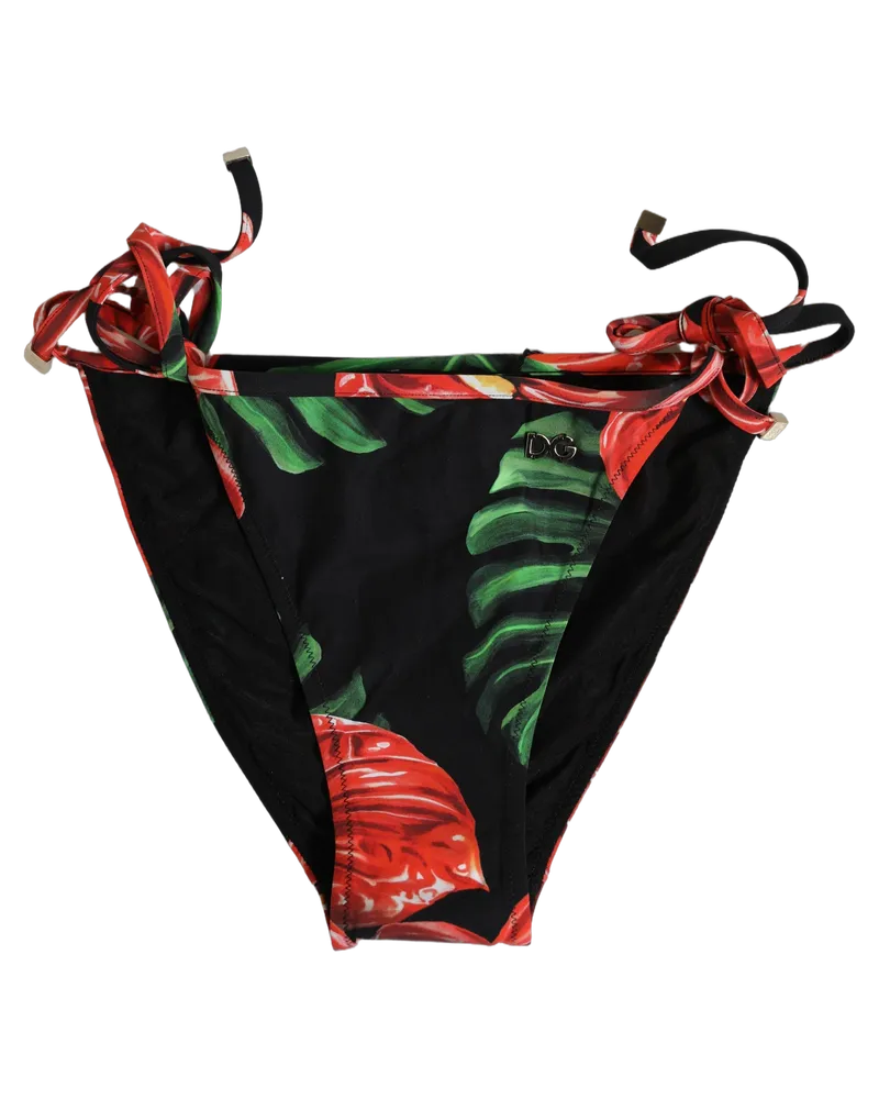 Dolce & Gabbana Women's Black Floral Print Nylon Beachwear Bikini Bottom Elastane Clothing Black