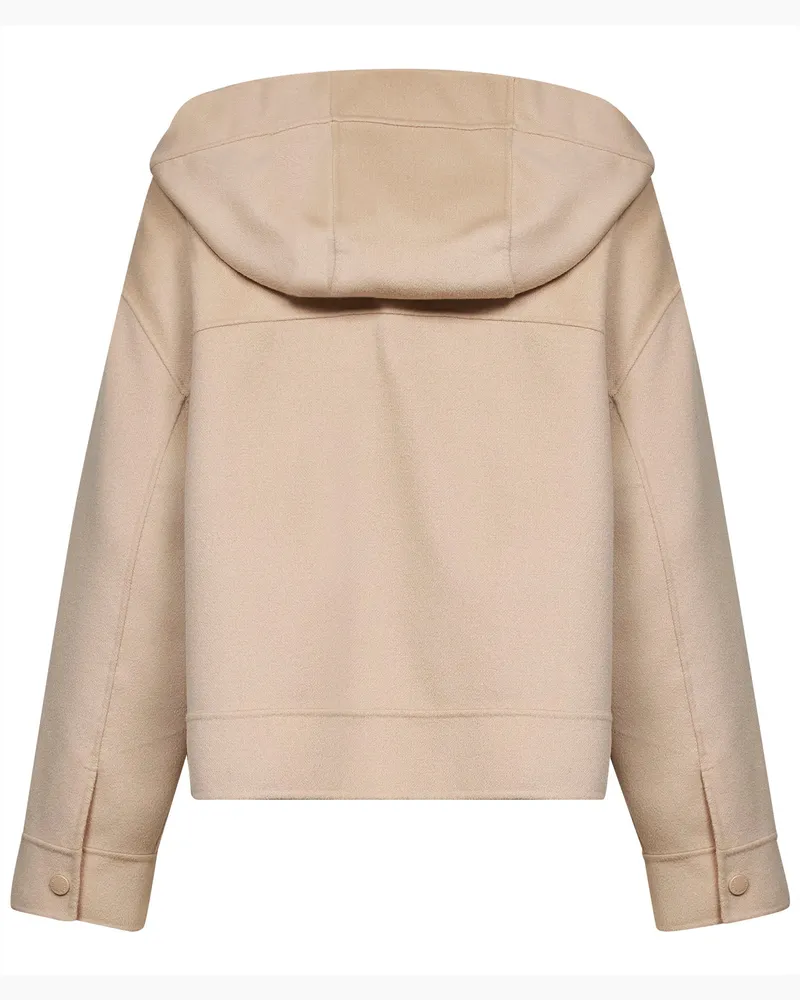 Max Mara Women's Hooded Jacket Double Wool Beige Virgin Bomber Beige