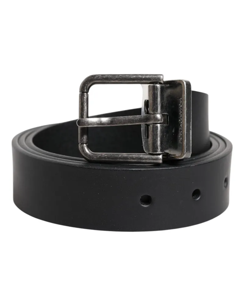 Dolce & Gabbana Men's Black Classic Leather Metal Buckle Belt Black