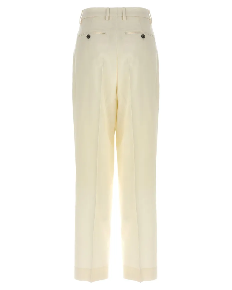 AMI Paris Pleated Wool Trousers — Cream Cream