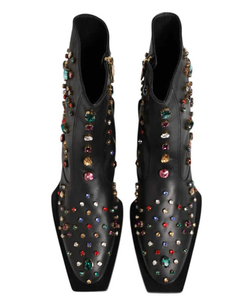 Dolce & Gabbana Black Crystal Embellished Men Short Boots Shoes 100lf Black