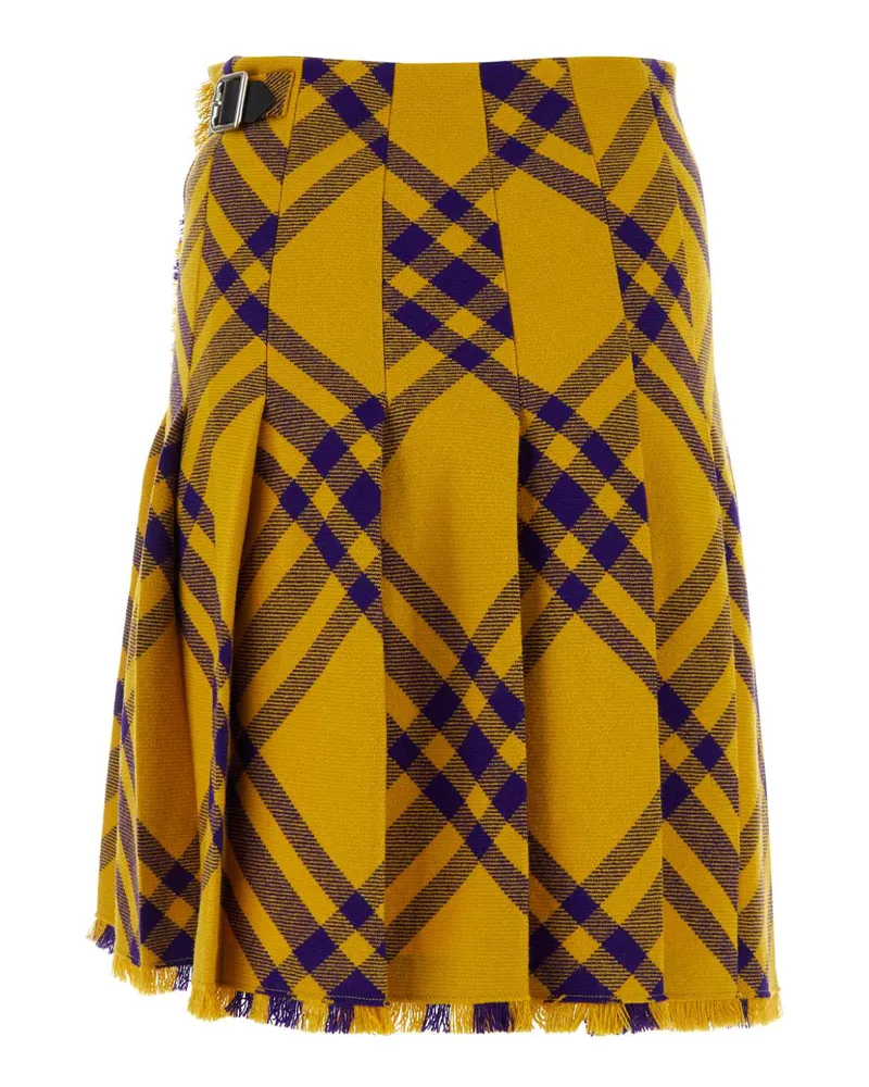 Burberry Women's Embroidered Wool Skirt Pearipcheck Exterior: Gonne Yellow