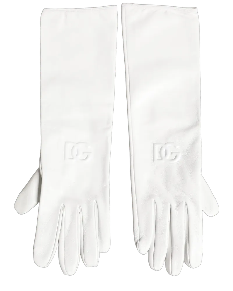 Dolce & Gabbana Embossed Logo Leather Gloves — White White