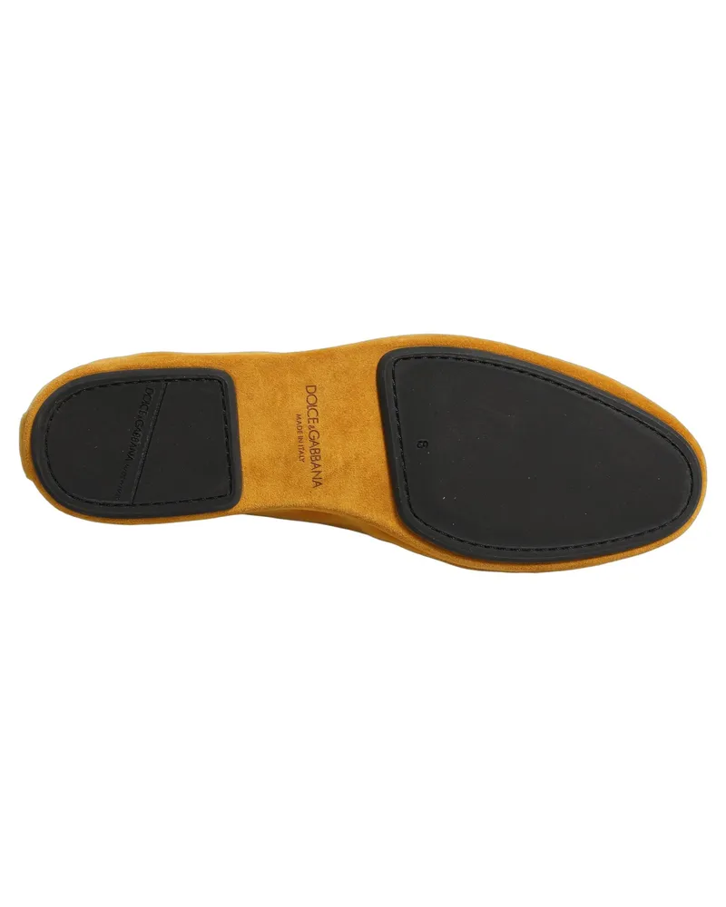 Dolce & Gabbana Men's Velvet Heart-Embroidered Flat Yellow Leather Yellow