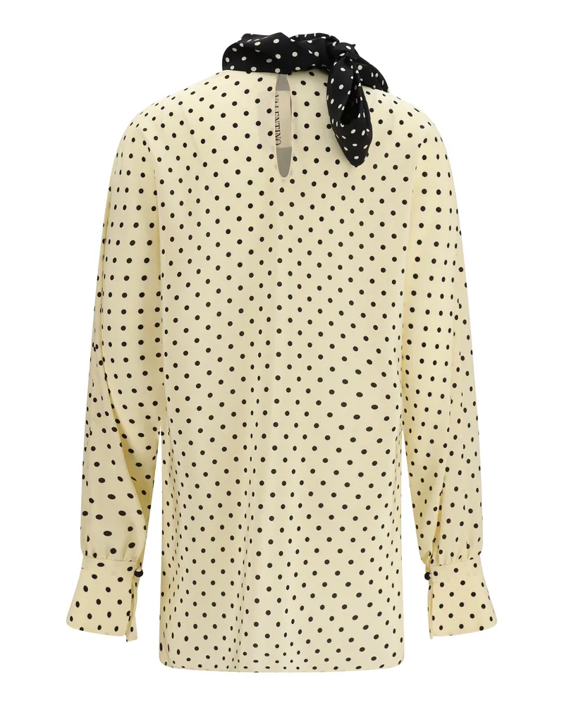 Valentino Garavani Women's Blouse With Side Bow, Polka Dot Birch-Black Silk Shirt Birch/black Beige