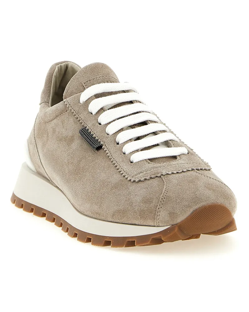 Brunello Cucinelli Suede Runner Sneaker — Beige Beige