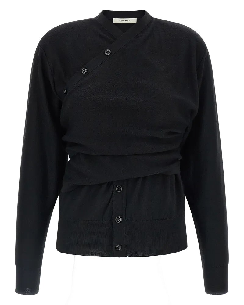 Christophe Lemaire Wool-Acrylic Blend with Trompe-l'Œil Design Cardigan — Black Black