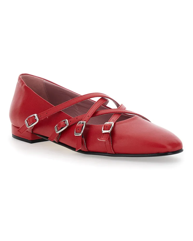 Carel Women's Eloise Red Ballet Shoes With Adjustable Straps Leather Ballerina Red