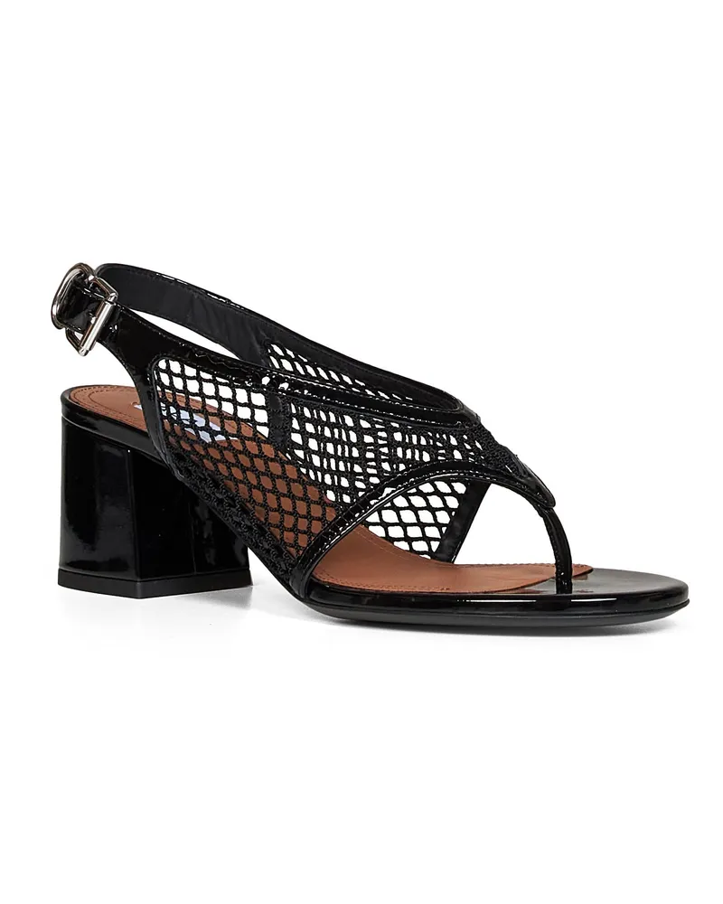Alaïa Women's Heeled Thong Sandals Black Fishnet & Patent Lambskin 