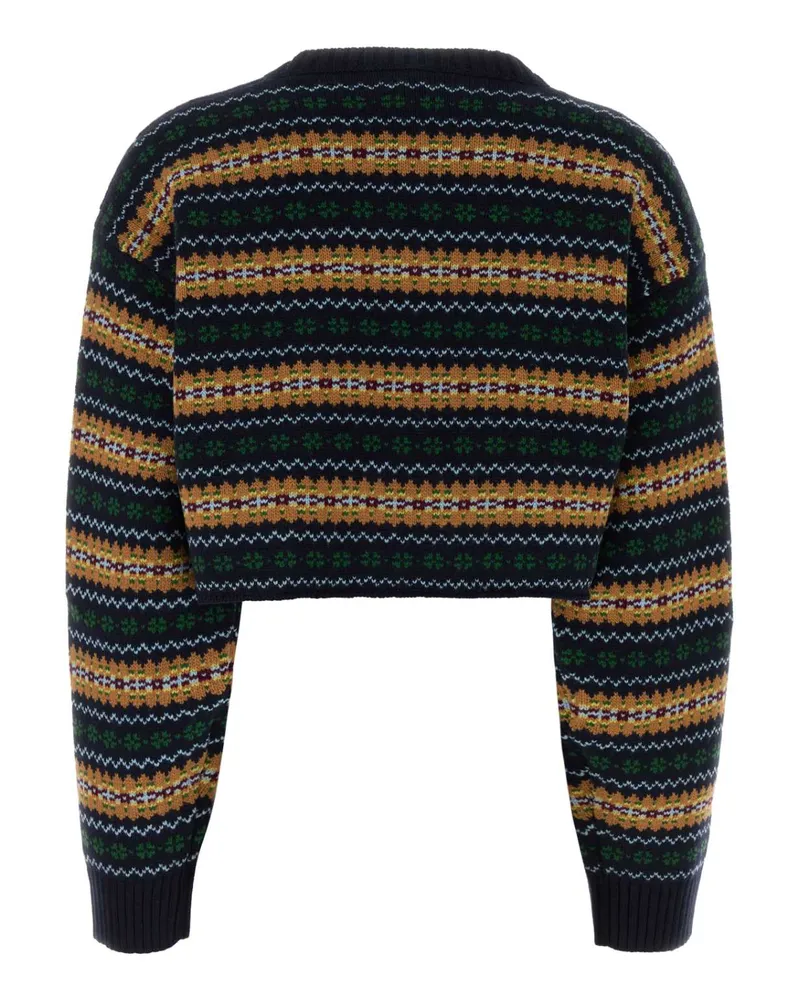 Miu Miu Women's Embroidered Wool Sweater Bleu Exterior: Virgin Maglieria Navy