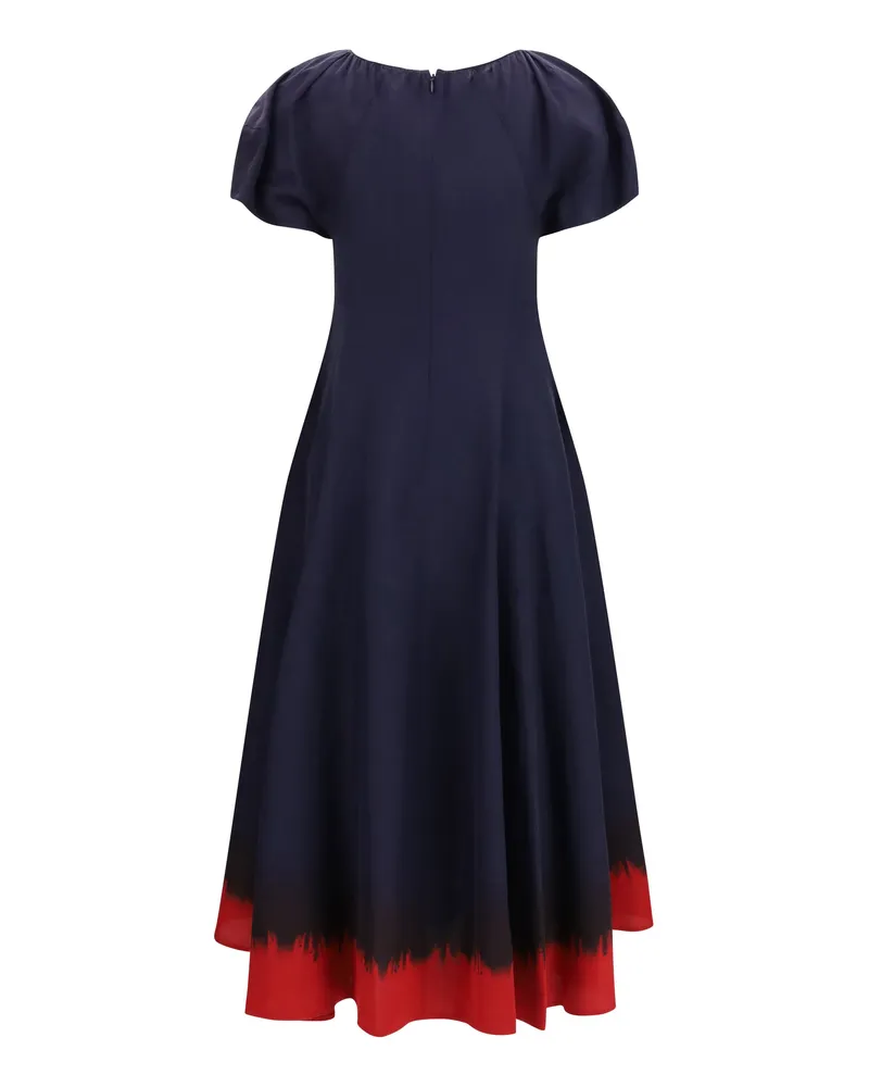 Tory Burch Women's Midi Dress With Balloon Sleeves Medium Navy - Red Viscose; Linen Navy