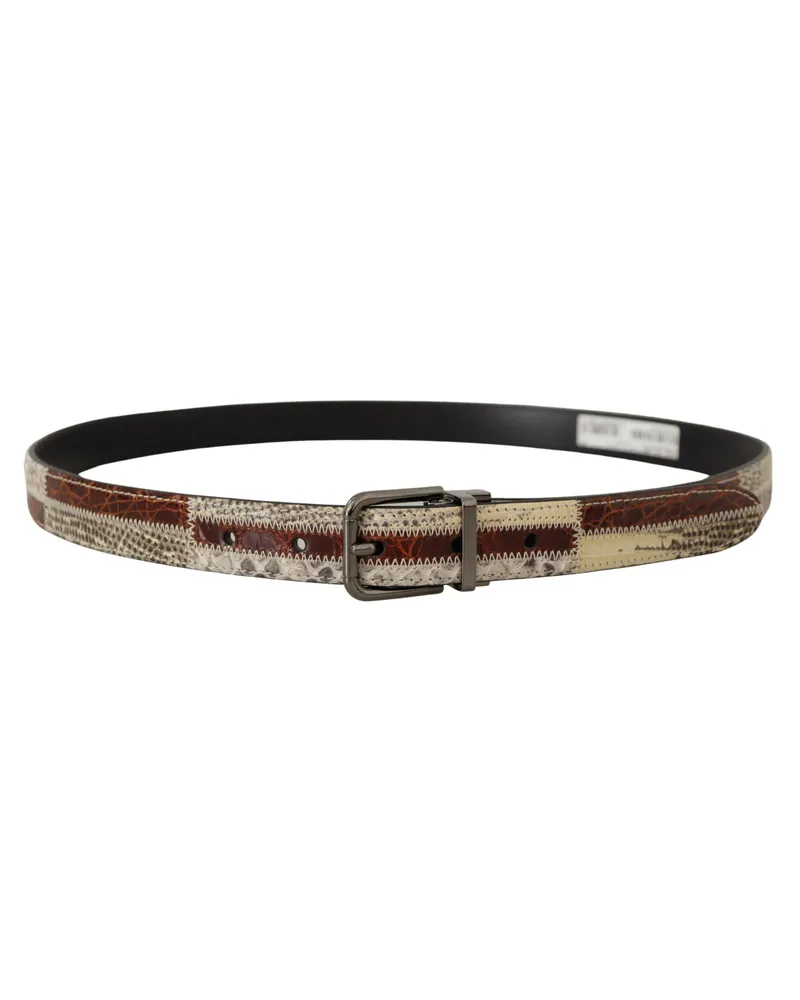 Dolce & Gabbana Men's Multicolor Exotic Leather Patchwork Metal Belt Python Snakeskin And Multicolor