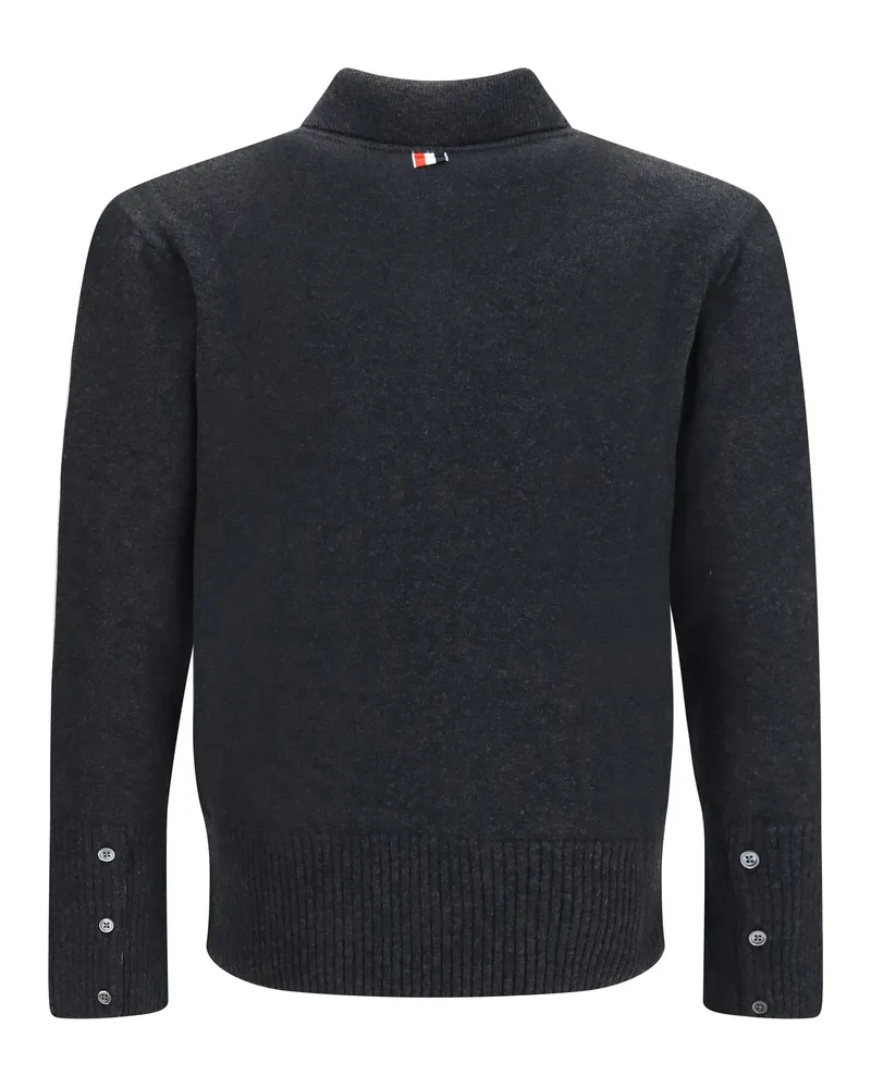 Thom Browne Cable-Knit Merino Wool Polo Sweater — Gray 