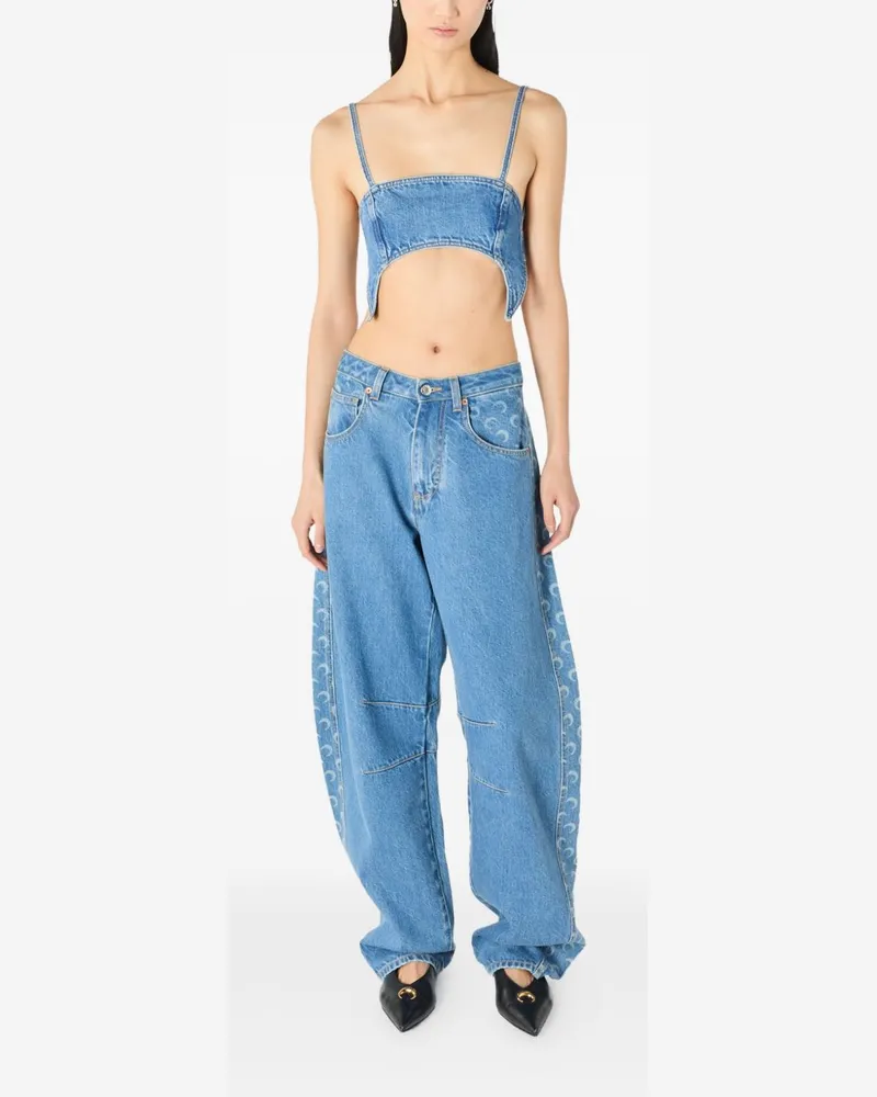 Marine Serre Denim Cutout Bra Top — Blue Blue