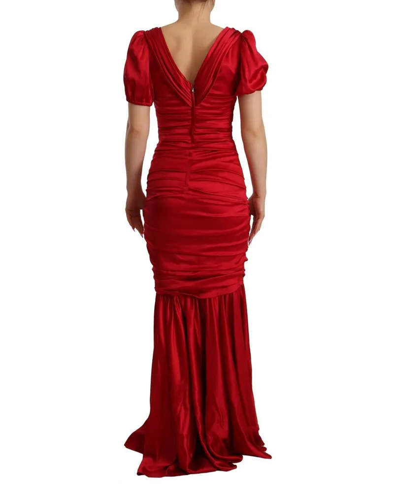 Dolce & Gabbana Women Red Silk Stretch Sheath Mermaid Gown Dress Red