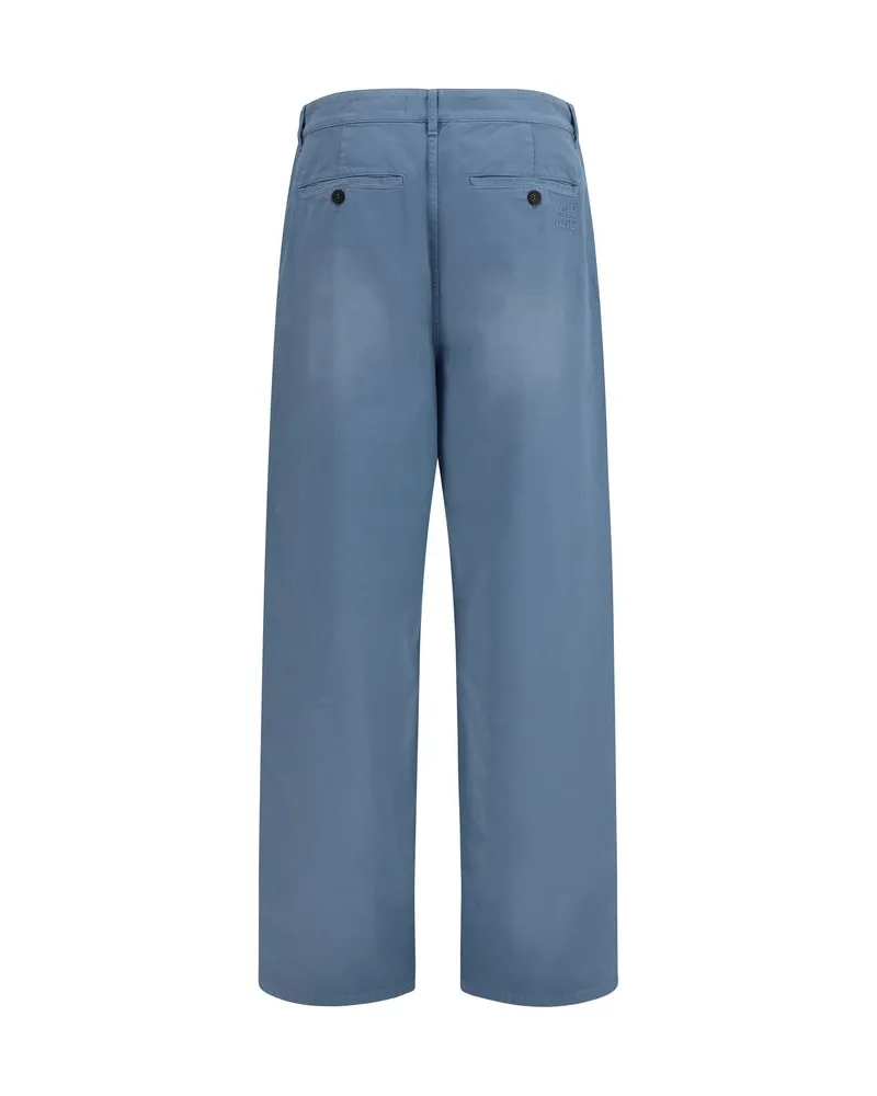 Miu Miu Wide-Leg Garment-Dyed Cotton Trousers — Blue Blue