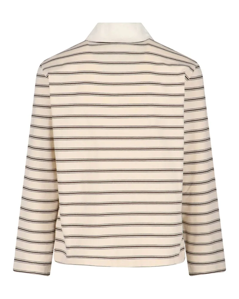 A.P.C. Men's Striped Long-Sleeve Polo Shirt Cream Organic Cotton Recycled Cream