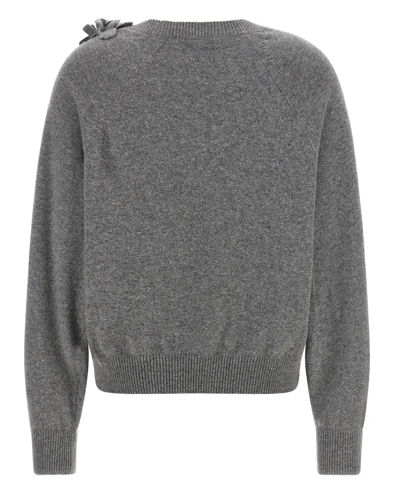 Alberta Ferretti 3D Embroidered Floral Sweater — Gray Gray