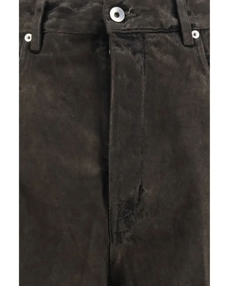 Rick Owens Men's Flared Frayed Hem Cotton Jeans Dust Gray