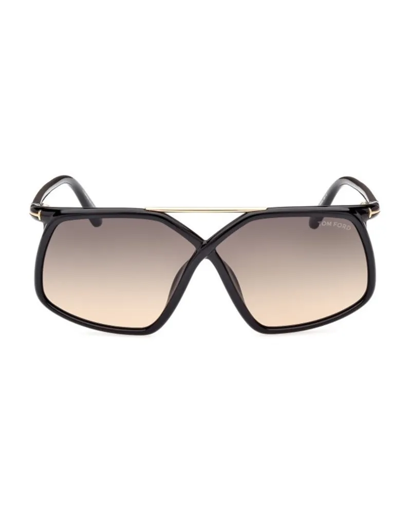 Tom Ford FT103801B Geometric Full Rim Sunglasses — Black Black