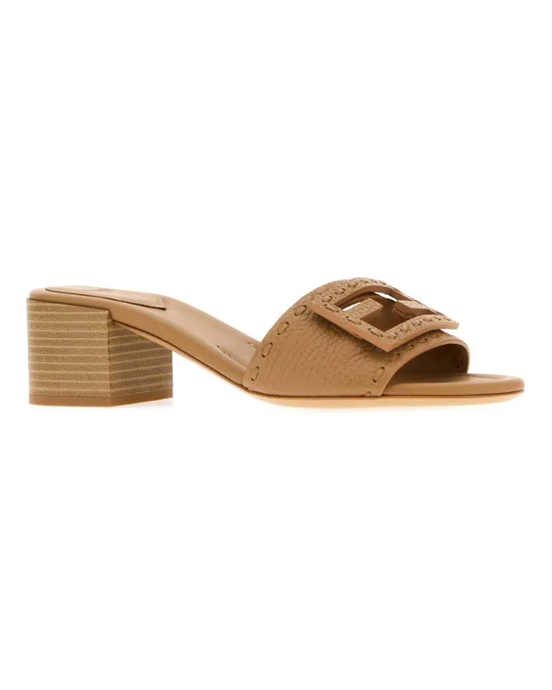 Fendi Women's Camel Leather Baguette Mules Cammello Bag Sandali Sandal Beige
